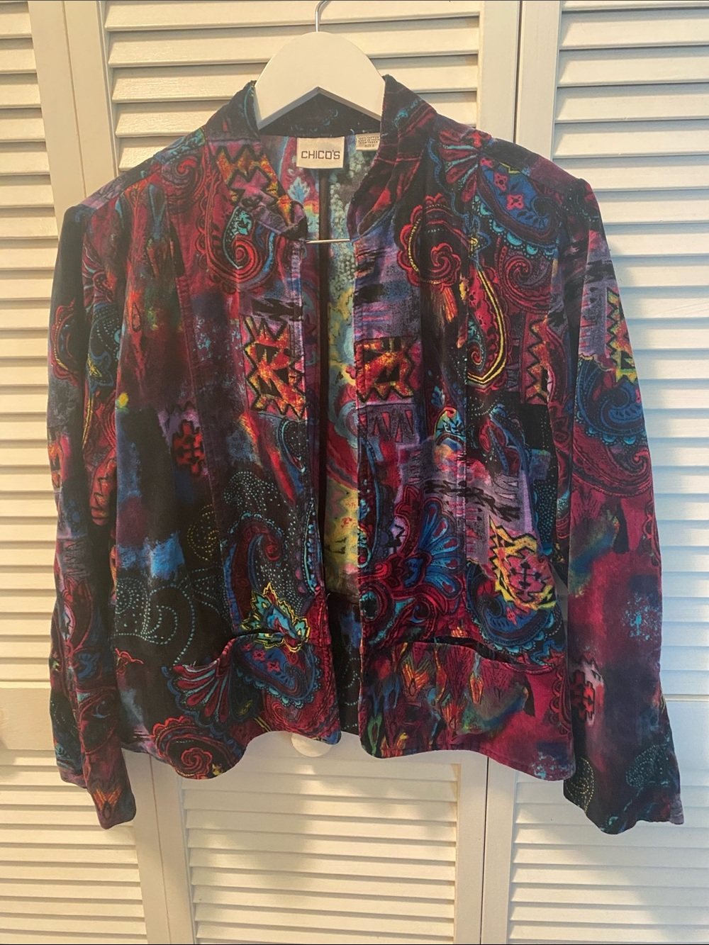 Chico's Size L Multicolor 100% Cotton Long Sleeve Open-Front Blazer Jacket
